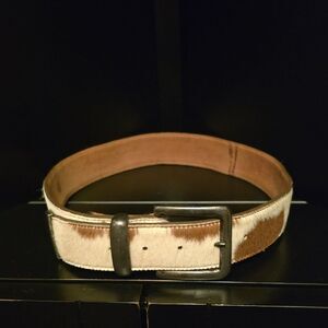 Women's Brown and White Cow Hide Leather Belt. 34' Inch.